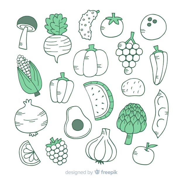 Hand drawn colorless fruit and vegetable background