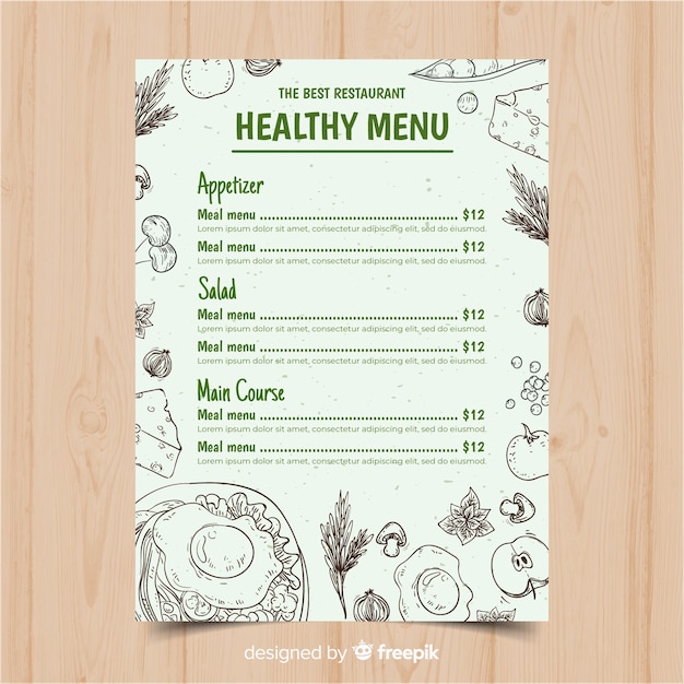 Free vector hand drawn colorless healthy menu template