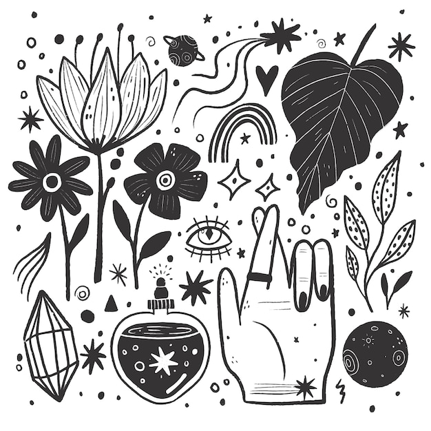 Hand-drawn colorless illustrations pack