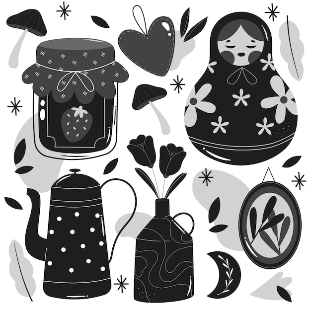 Free vector hand drawn colorless illustrations