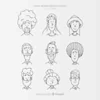 Free vector hand drawn colorless people avatar collection