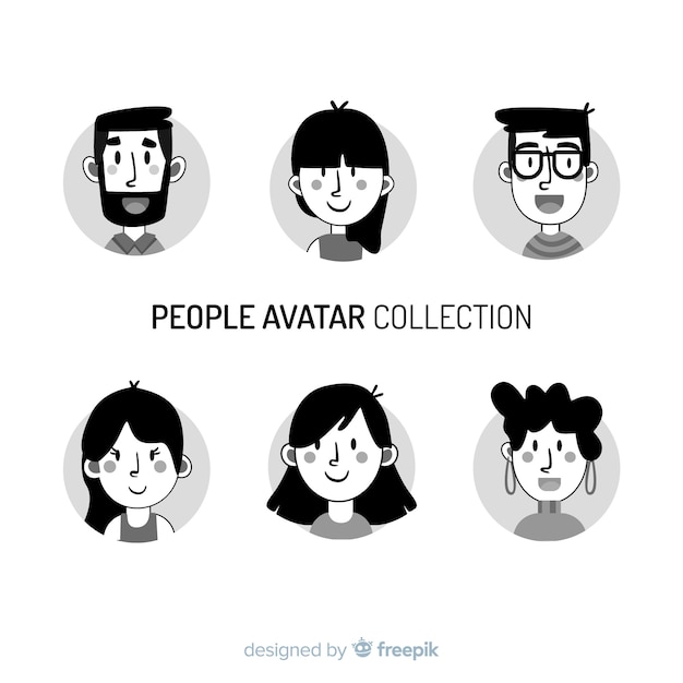 Hand drawn colorless people avatar collection