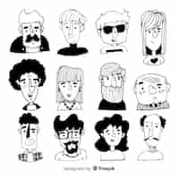 Free vector hand drawn colorless people avatar collection