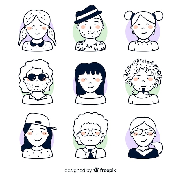 Free vector hand drawn colorless people avatar collection