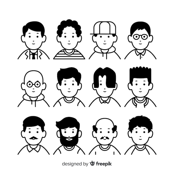 무료 Vector 손으로 그린 무색 사람들이 아바타 모음