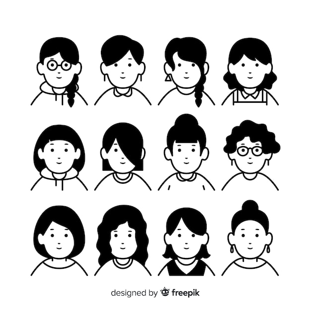 Free vector hand drawn colorless people avatar collection