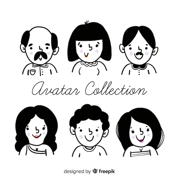 Hand drawn colorless people avatar collection