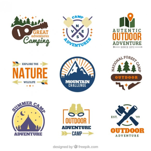 Free Vector | Hand drawn colors camp logos