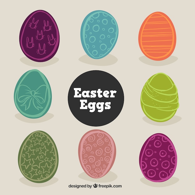 Hand drawn colors Easter eggs set 