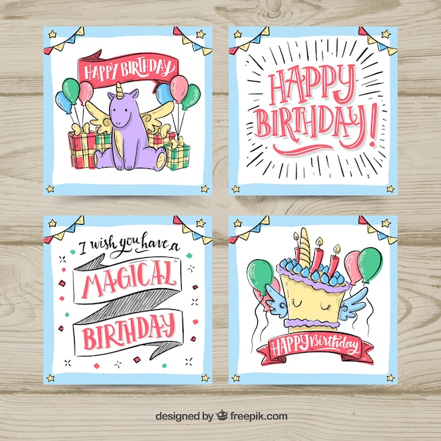 Free vector hand drawn colourful birthday cards