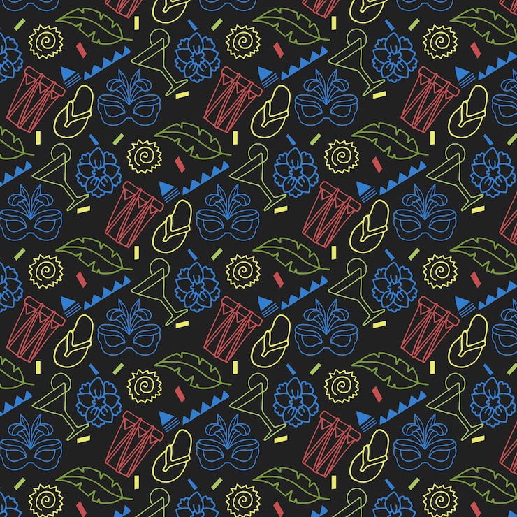 Free Vector hand drawn colourful carnival pattern on dark background
