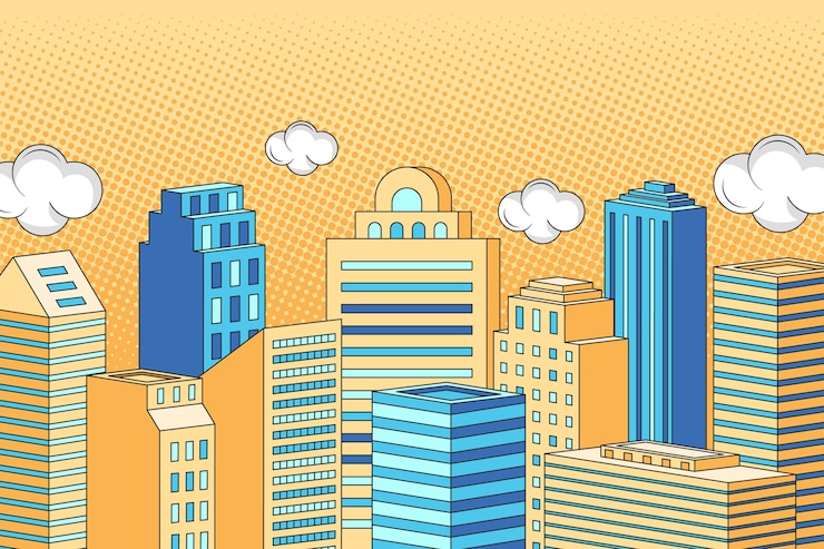 無料Vector 手描きの漫画の街の背景