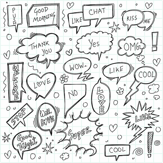 Hand drawn comic speech bubbles with popular message sketch design