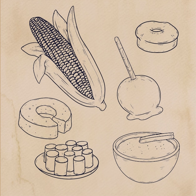 Hand drawn comida junina food illustration