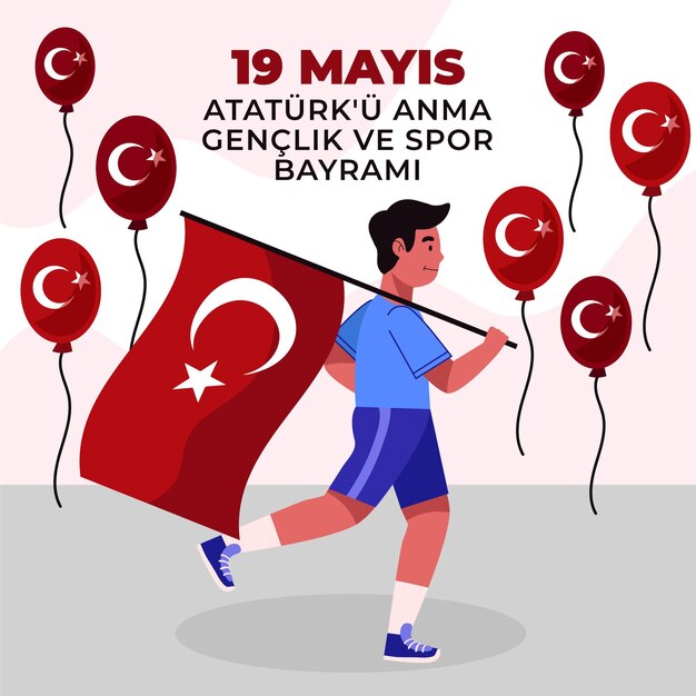 Hand drawn commemoration of ataturk, youth and sports day illustration