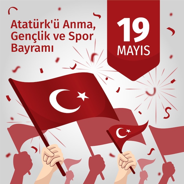 Vettore gratuito commemorazione disegnata a mano di ataturk, gioventù e illustrazione della giornata sportiva