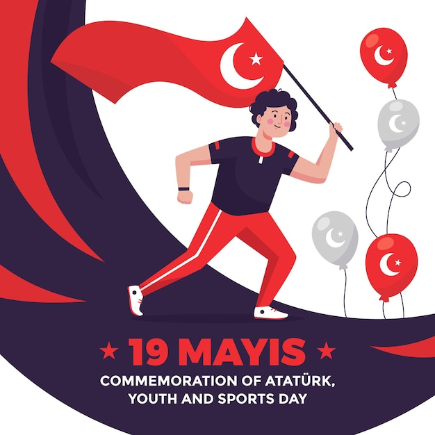 Vettore gratuito commemorazione disegnata a mano di ataturk, illustrazione della giornata della gioventù e dello sport