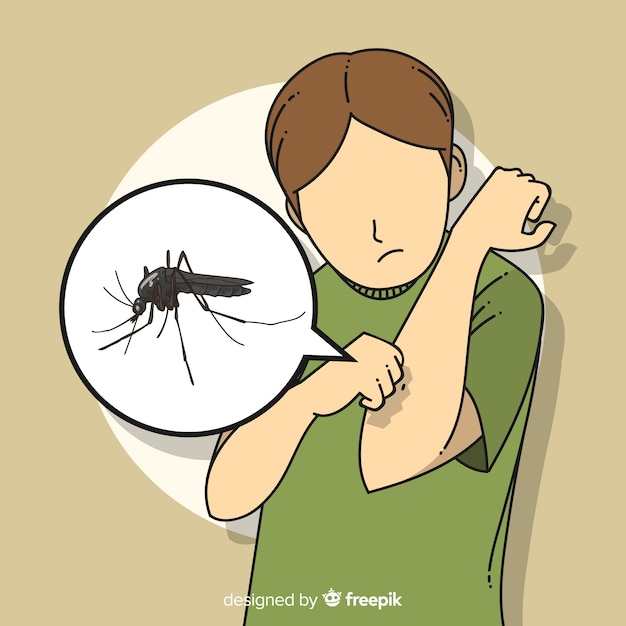 Hand drawn composition of mosquito bite
