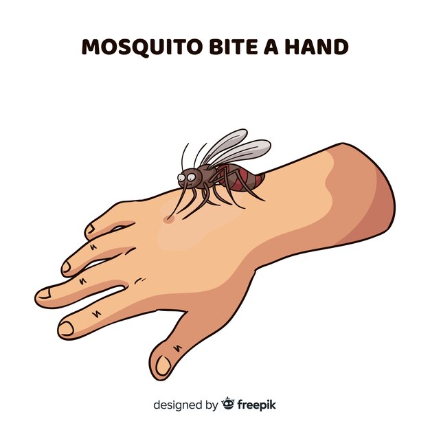 手を噛んだ蚊の手で描いた