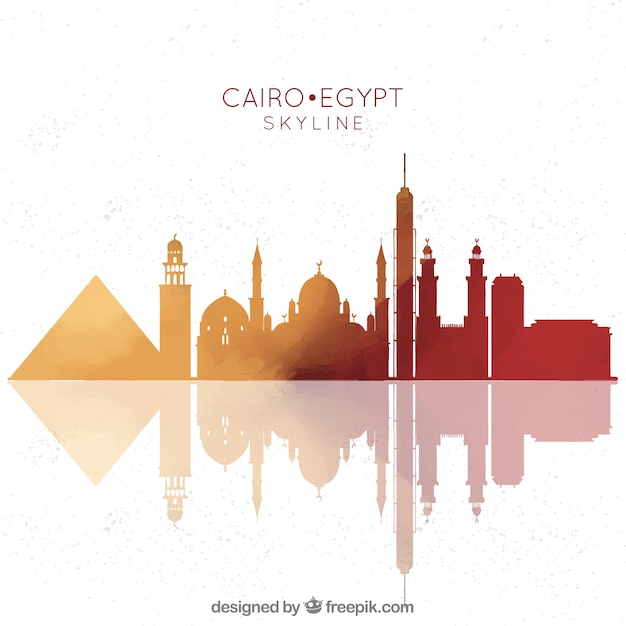 Composizione disegnata a mano con skyline di cairo