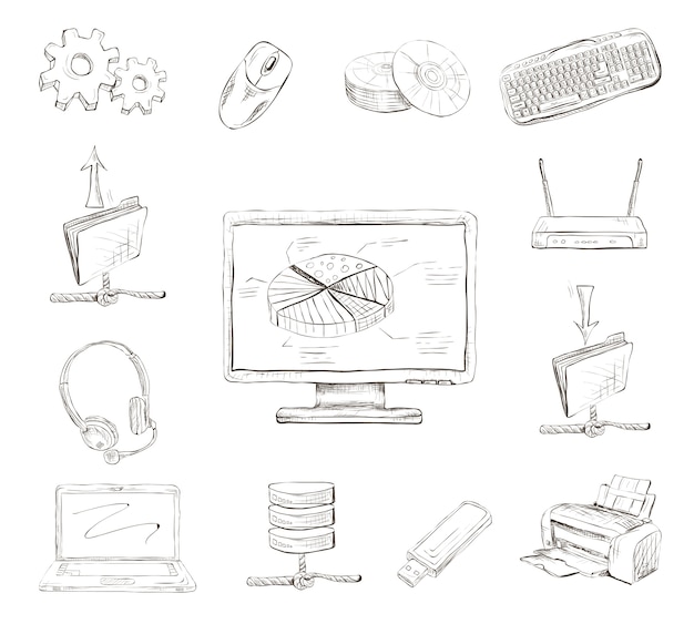 Working on Computer in Office Pencil Drawing on Paper Stock Illustration   Illustration of draw equipment 54030108