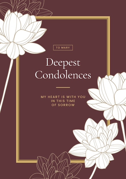 Free vector hand drawn condolence card with flowers