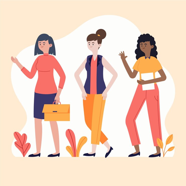 Free Vector hand drawn confident female entrepreneurs pack