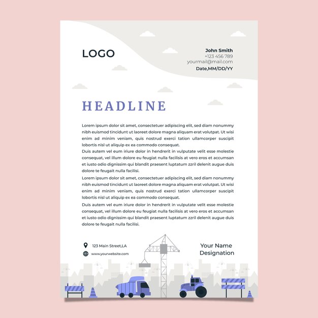 Free vector hand drawn construction letterhead template