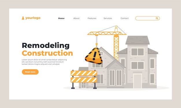 Hand drawn construction project landing page template