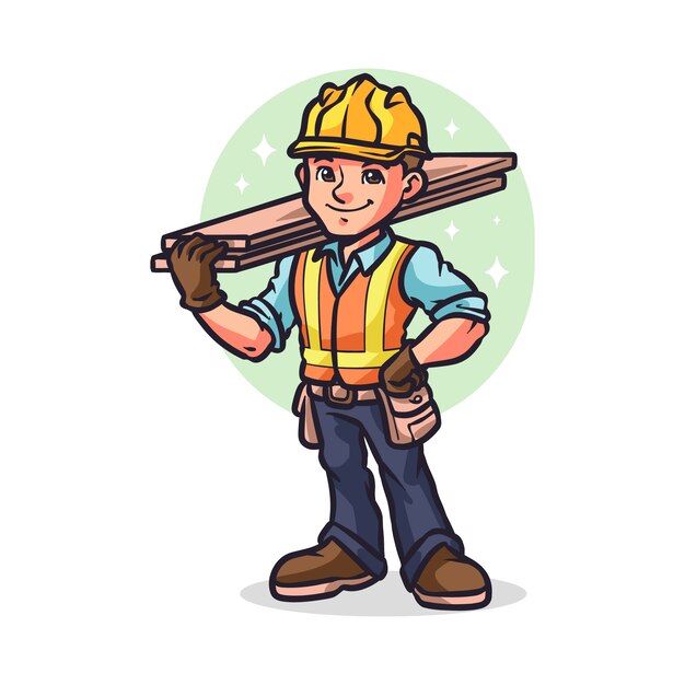 手描きの建設労働者の漫画イラスト