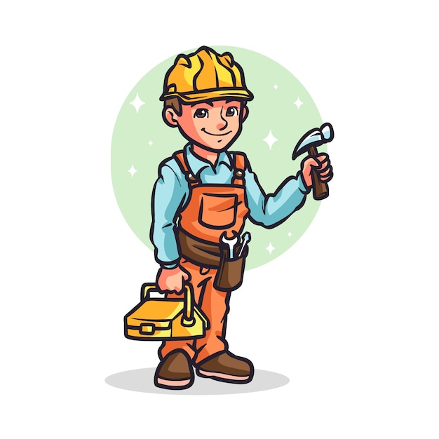 Hand drawn construction worker cartoon illustration