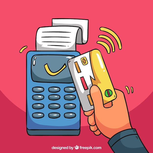 Hand drawn contactless payment with credit card