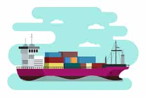 Free vector hand drawn container ship illustrated