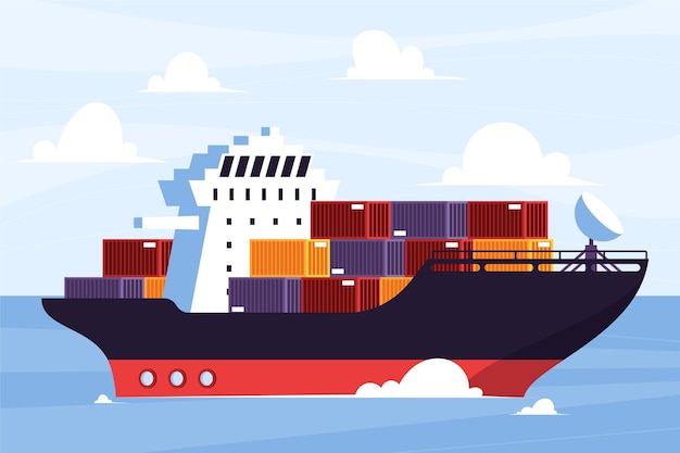 Free vector hand drawn container ship on sea