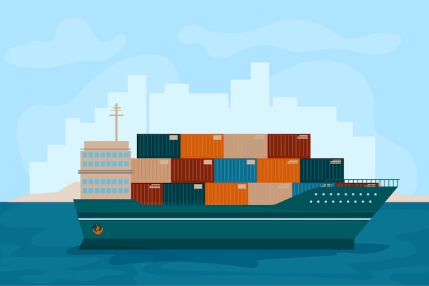 Free vector hand drawn container ship transport concept