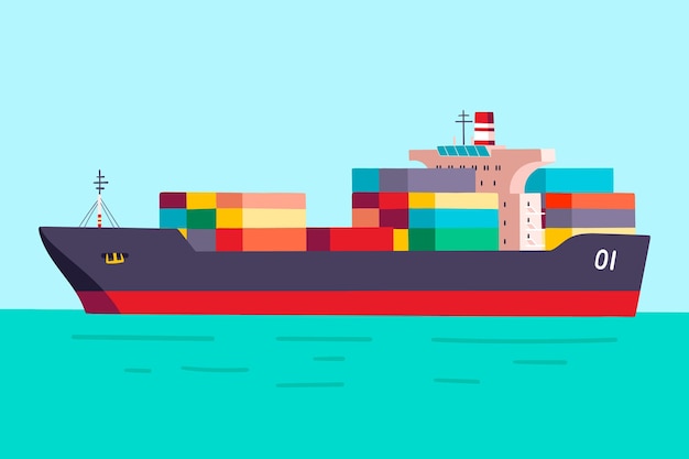 Hand drawn container ship