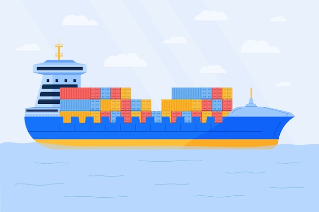 Hand drawn container ship