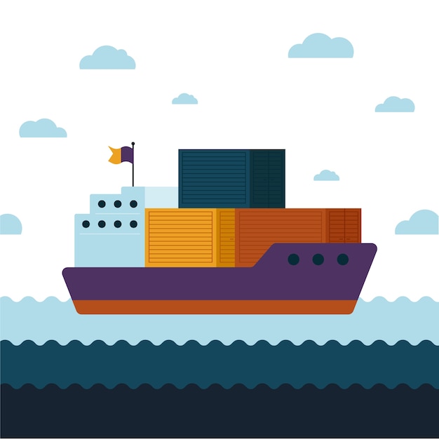 Free vector hand drawn container ship