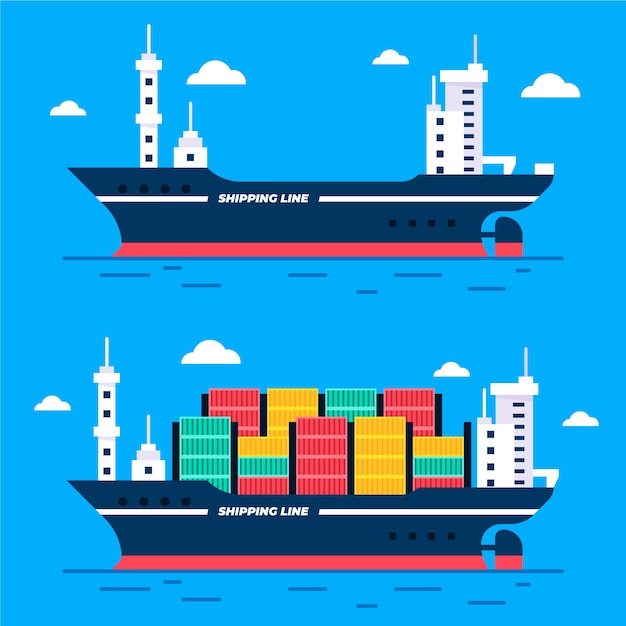 Free vector hand drawn container ship