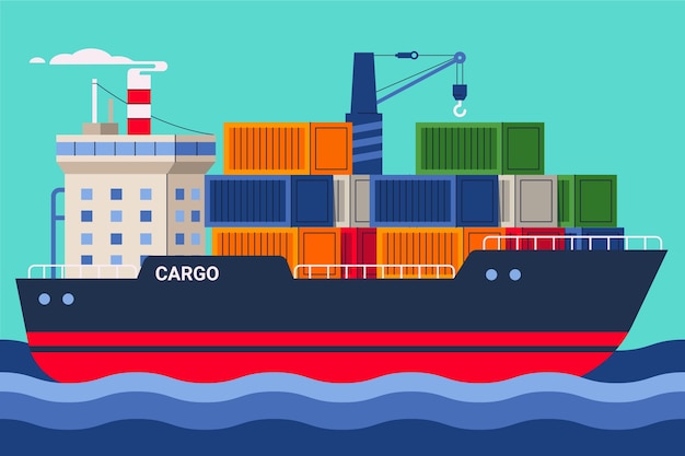 Hand drawn container ship