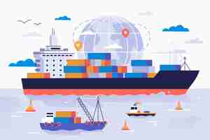 Free vector hand drawn container ship