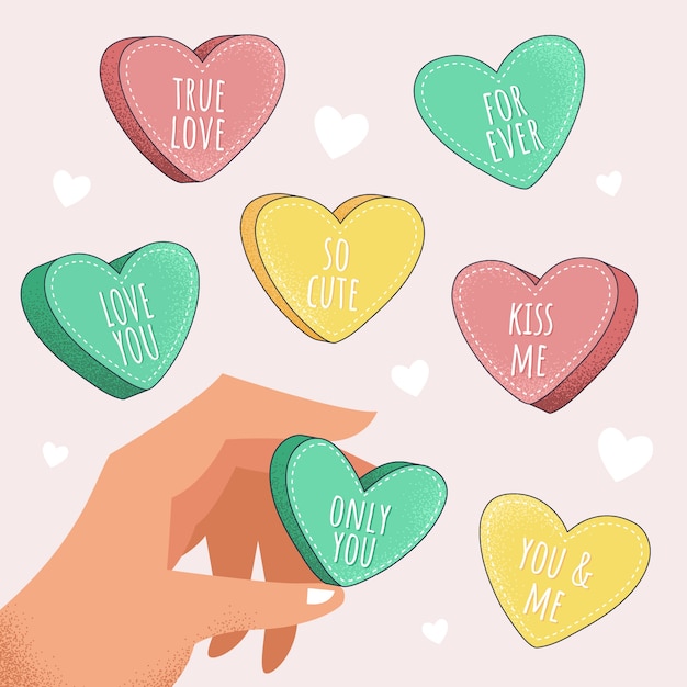 Free vector hand drawn conversation hearts illustrated