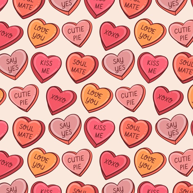 Hand drawn conversation hearts illustration pattern