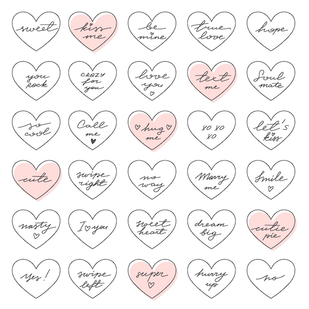 Free vector hand drawn conversation hearts pack