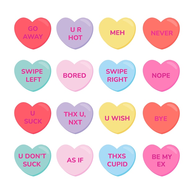 Free vector hand drawn conversation hearts pack