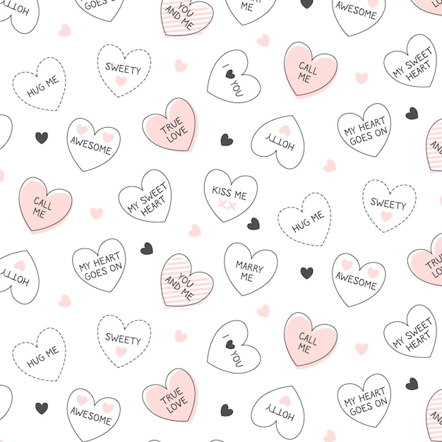 Hand drawn conversation hearts repetitive pattern