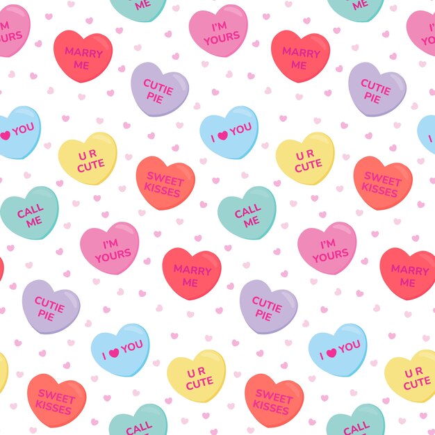 Hand drawn conversation hearts repetitive pattern