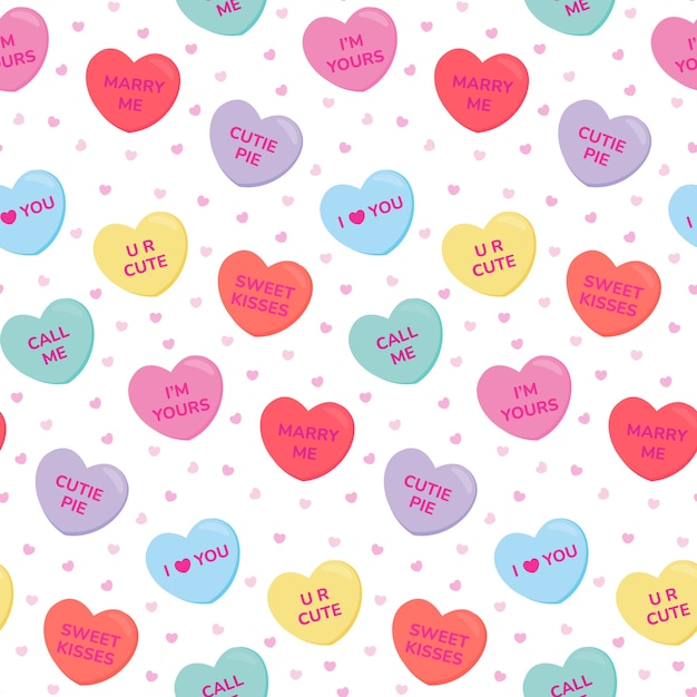 Hand drawn conversation hearts repetitive pattern