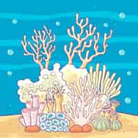 Бесплатное векторное изображение Иллюстрация отбеливания кораллов, нарисованная вручную