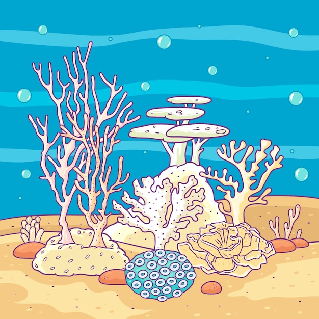 Иллюстрация отбеливания кораллов, нарисованная вручную